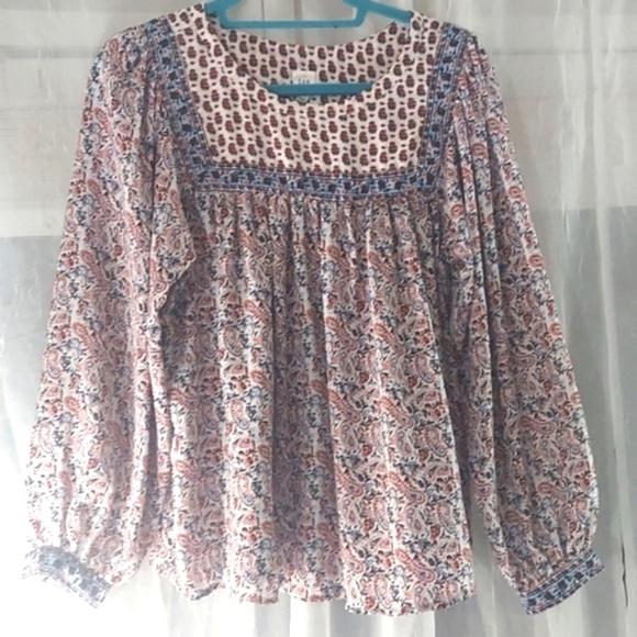 GAP Blue Orange Paisley Peasant flowy hippy Blouse  Swing Top tunic sz M - Picture 3 of 11